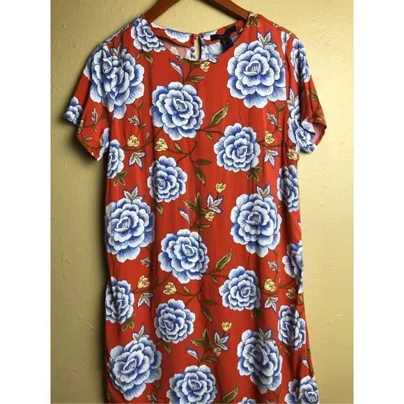 Forever 21 Women Size Medium Rust Floral Short Sleeve Button Back Dress - Picture 2 of 12
